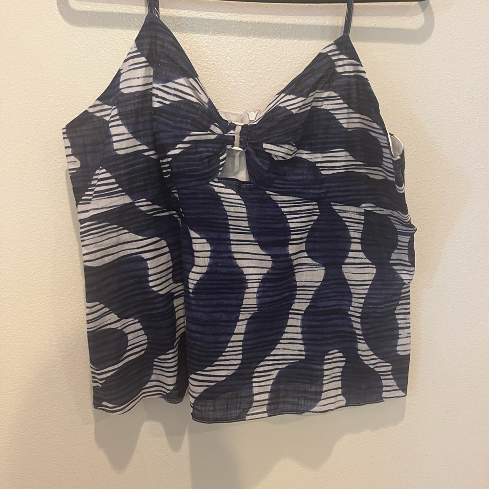 Banana Republic Blue and White Ruched Asymmetrical Camisole